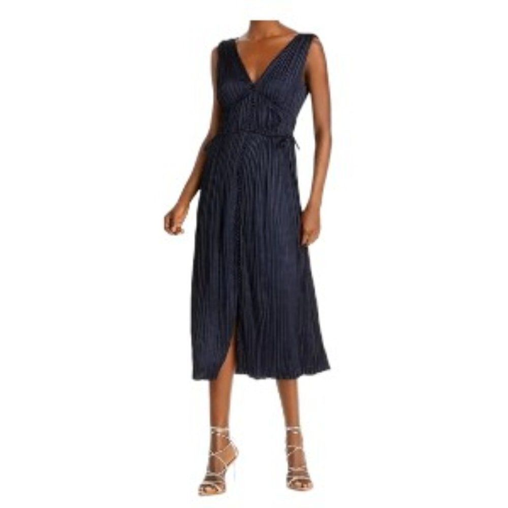 Rebecca Taylor Pleated Button-Front Dress Navy XS NWT